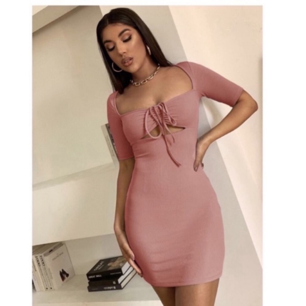 PINK BODY CON SHORT SLEEVE DRESS